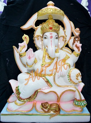 Marble Ganesh Statue with Om and Charta